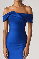 Load image into Gallery viewer, Royal Blue Sheath Satin Long Formal Dress