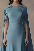 Load image into Gallery viewer, Ruched Grey Blue Round Neck Long Formal Dress with Shawl