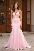 Load image into Gallery viewer, Pink Mermaid Spaghetti Straps Backless Long Prom Dress