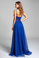 Load image into Gallery viewer, Royal Blue Chiffon A Line Backless Long Prom Dress