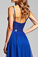 Load image into Gallery viewer, Royal Blue Chiffon A Line Backless Long Prom Dress