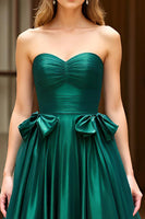 Load image into Gallery viewer, Dark Green A Line Satin Strapless Long Prom Dress with Bow