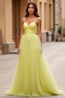 Load image into Gallery viewer, Yellow A Line Tulle V-Neck Long Prom Dress