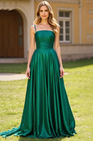 Load image into Gallery viewer, Dark Green A Line Satin Backless Long Prom Dress