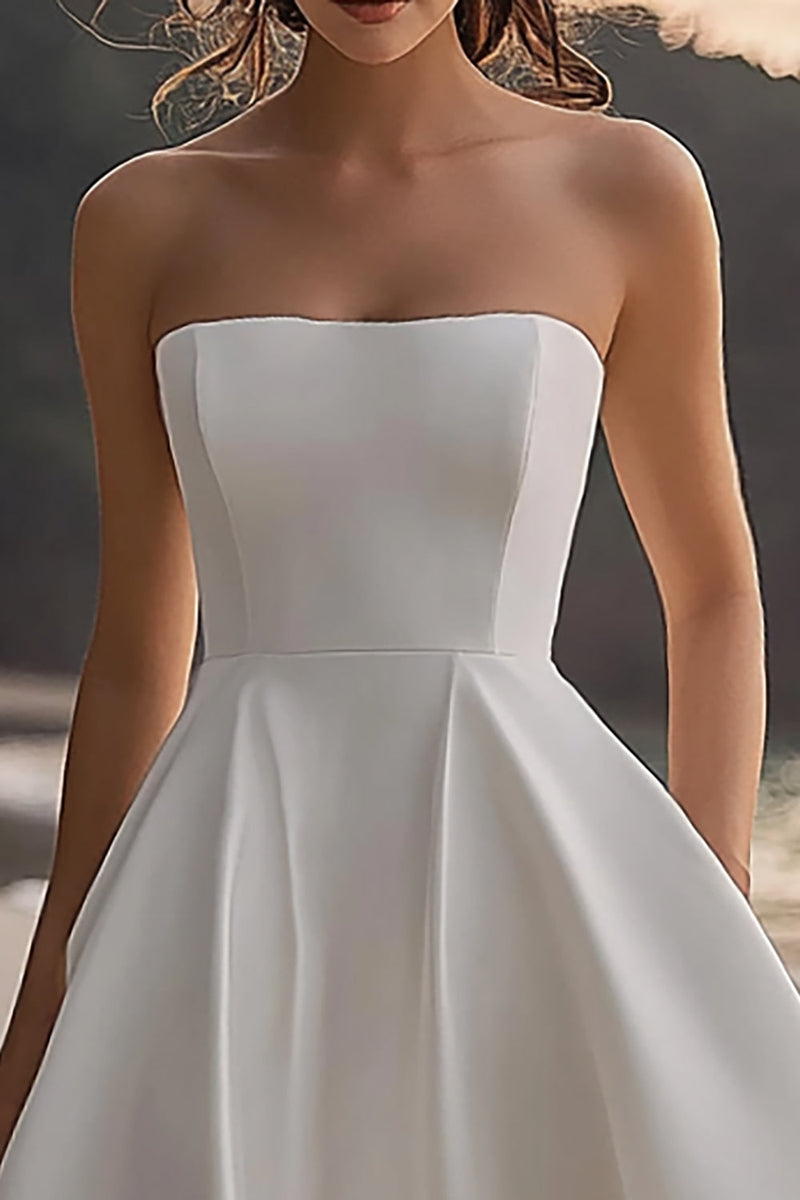 Load image into Gallery viewer, White A Line Satin Strapless Long Engagement Dress