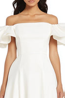Load image into Gallery viewer, White A Line Satin Off the Shoulder Long Bridal Shower Dress with Ruffles