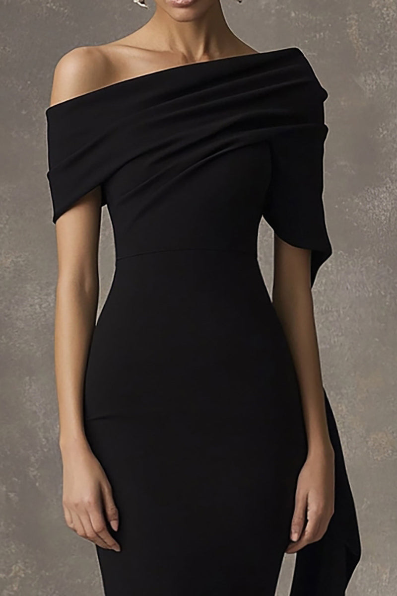 Load image into Gallery viewer, Sheath Off the Shoulder Long Black Tie Dress