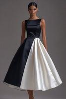 Load image into Gallery viewer, White Sleeveless A Line Long Black Tie Dress