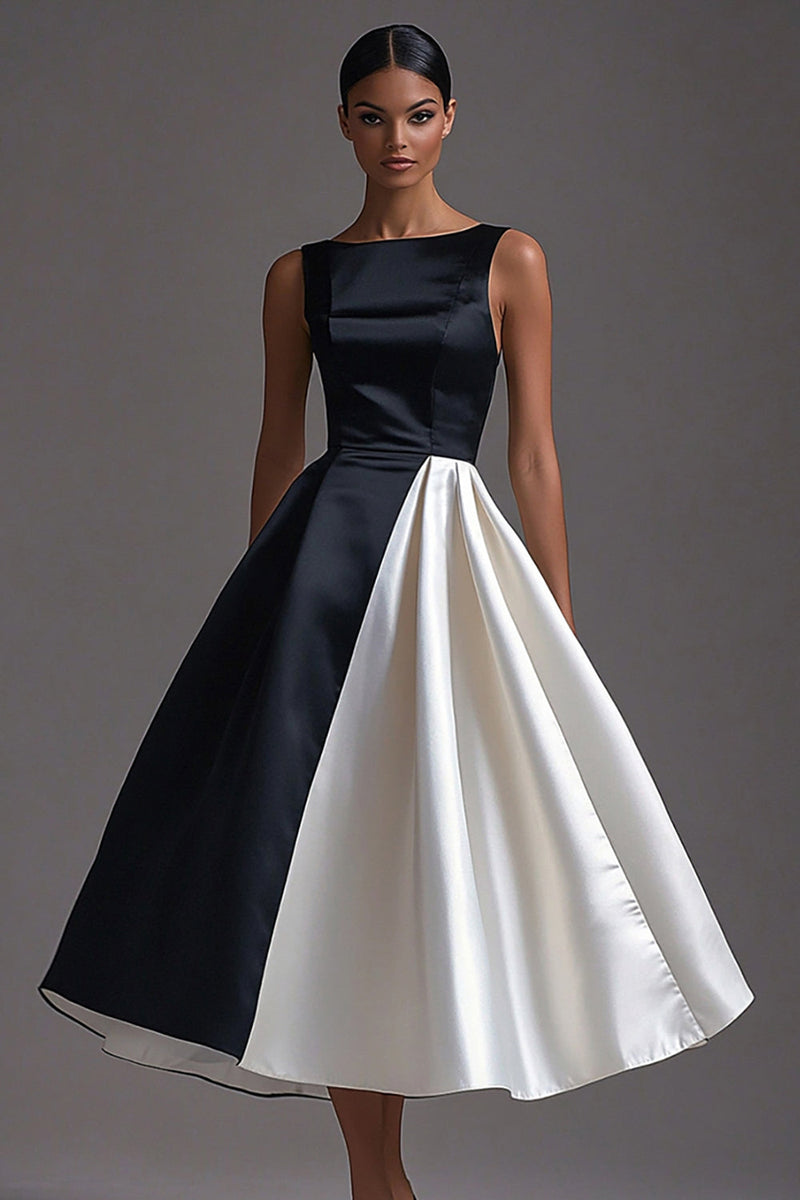 Load image into Gallery viewer, White Sleeveless A Line Long Black Tie Dress
