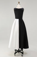 Load image into Gallery viewer, White Sleeveless A Line Long Black Tie Dress
