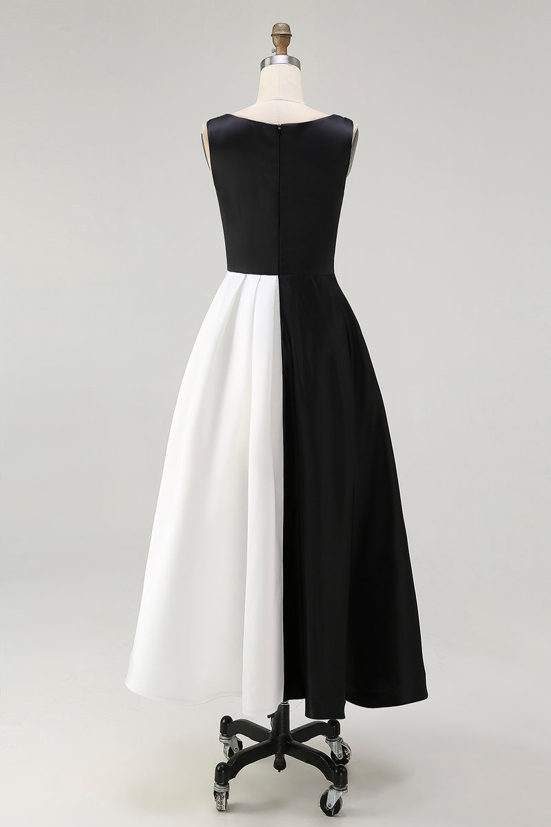 Load image into Gallery viewer, White Sleeveless A Line Long Black Tie Dress