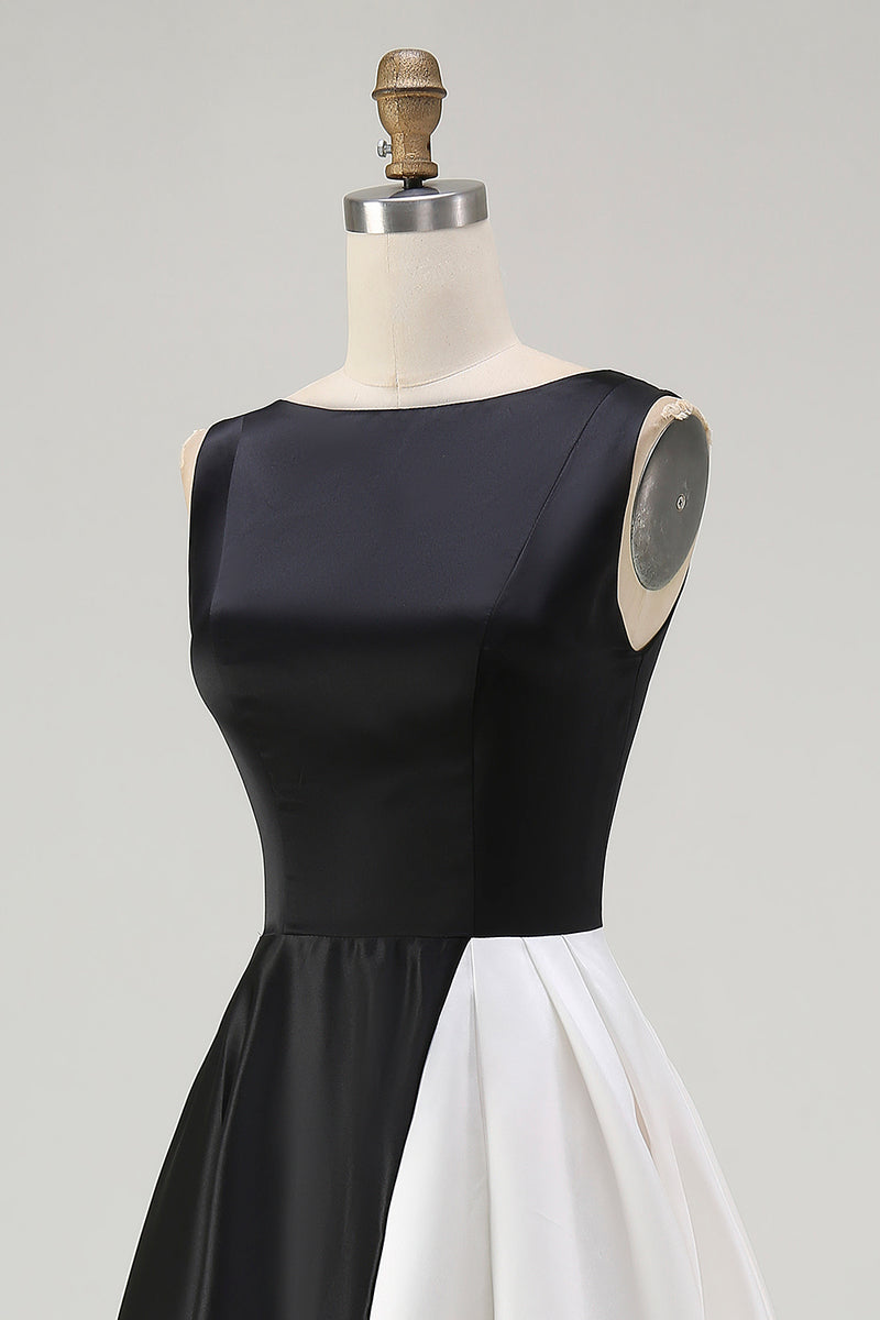 Load image into Gallery viewer, White and Black A Line Sleeveless Long Formal Dress