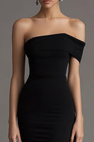 Load image into Gallery viewer, One Shoulder Sheath Long Black Tie Dress with Streamer