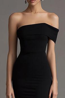 One Shoulder Sheath Long Black Tie Dress with Streamer