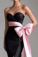 Load image into Gallery viewer, Pink Bowknot Long Black Tie Dress with Slit