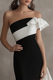 White Sheath Long Black Tie Dress with Ruffles