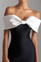 Load image into Gallery viewer, White Sheath Short Little Black Dress with Bow