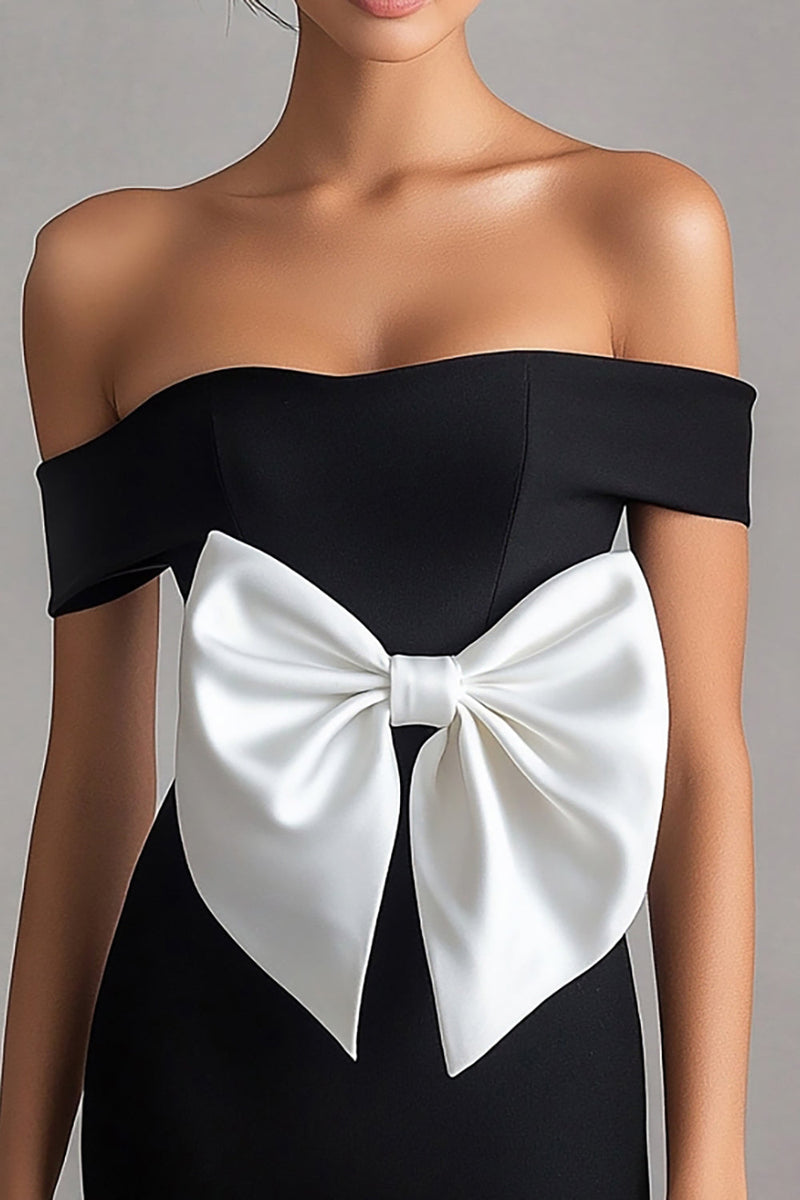 Load image into Gallery viewer, White Off the Shoulder Short Little Black Dress with Bow