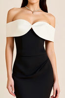 Load image into Gallery viewer, White Sheath Off the Shoulder Satin Long Black Tie Dress