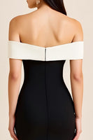 Load image into Gallery viewer, White Sheath Off the Shoulder Satin Long Black Tie Dress