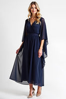 Load image into Gallery viewer, Navy Chiffon Long Sleeves Long Mother of the Bride Dress with Ruffles
