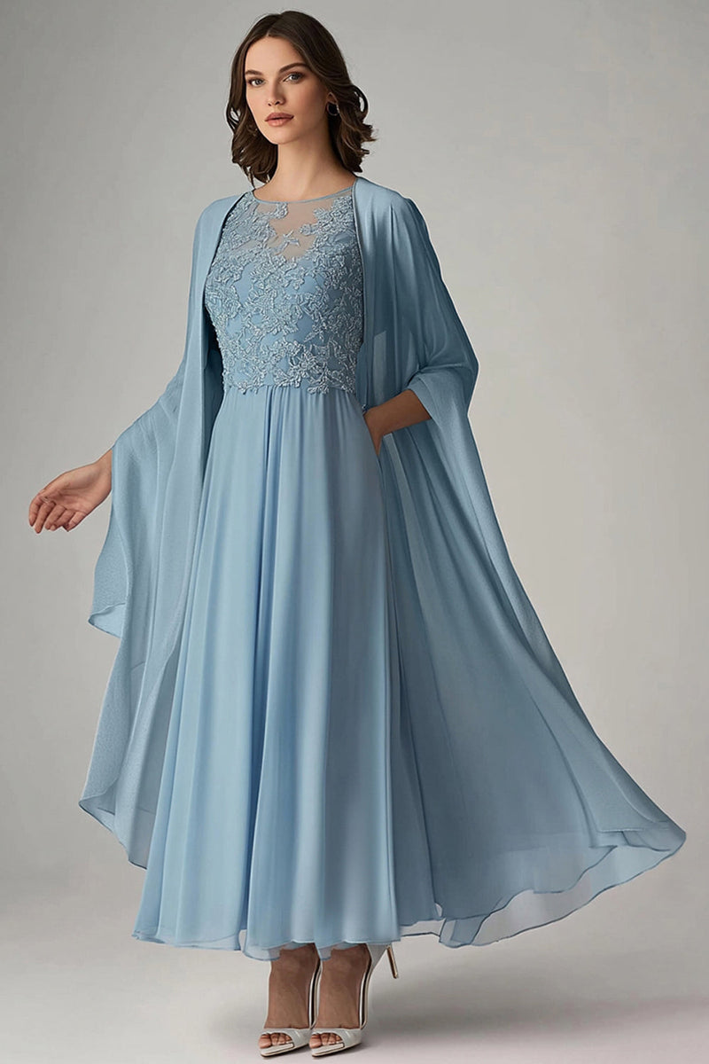 Load image into Gallery viewer, A Line Blue Scoop Long Formal Dress with Appliques