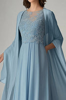 Load image into Gallery viewer, A Line Blue Scoop Long Formal Dress with Appliques