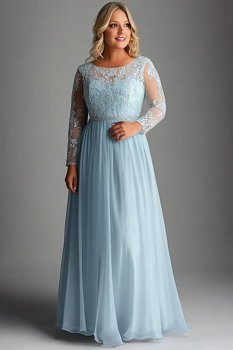 Load image into Gallery viewer, Sky Blue Plus Size Long Sleeves Long Mother of the Bride Dress with Appliques