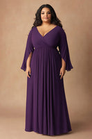 Load image into Gallery viewer, Plus Size Dark Purple V-Neck Long Chiffon Mother of the Bride Dress