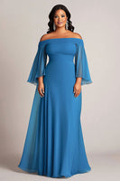 Load image into Gallery viewer, Plus Size Blue Chiffon A Line Long Mother of the Bride Dress