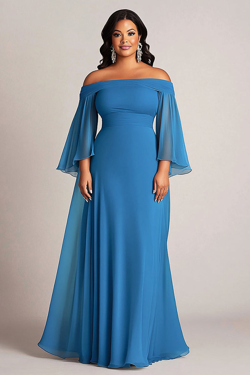 Load image into Gallery viewer, Plus Size Blue Chiffon A Line Long Mother of the Bride Dress