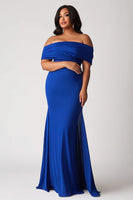 Load image into Gallery viewer, Royal Blue Sheath Square Neck Plus Size Long Mother of the Bride Dress