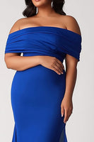 Load image into Gallery viewer, Royal Blue Sheath Square Neck Plus Size Long Mother of the Bride Dress