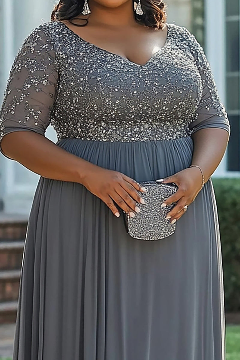 Load image into Gallery viewer, Grey Beaded A Line Plus Size Long Mother of the Bride Dress