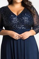Load image into Gallery viewer, Plus Size Navy A Line V-Neck Long Mother of the Bride Dress