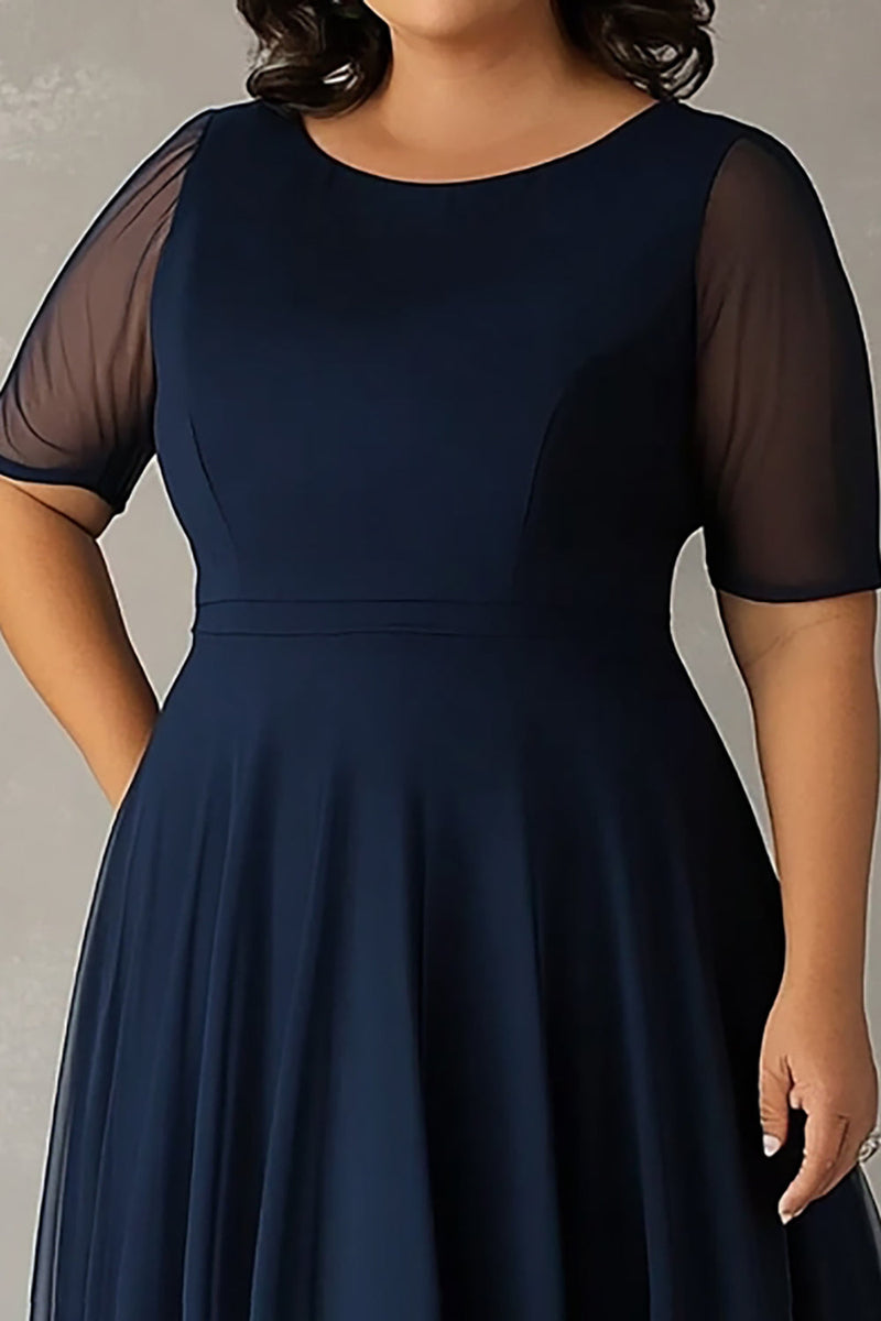 Load image into Gallery viewer, Navy Scoop A Line Long Plus Size Mother of the Bride Dress