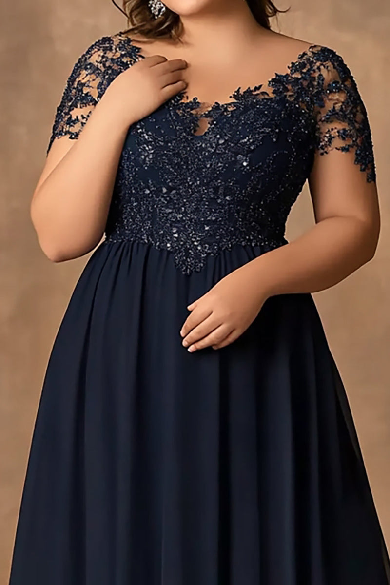 Load image into Gallery viewer, Lace Navy A Line Plus Size Long Mother of the Bride Dress