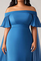 Load image into Gallery viewer, Blue Ruffled Chiffon Plus Size Long Mother of the Bride Dress