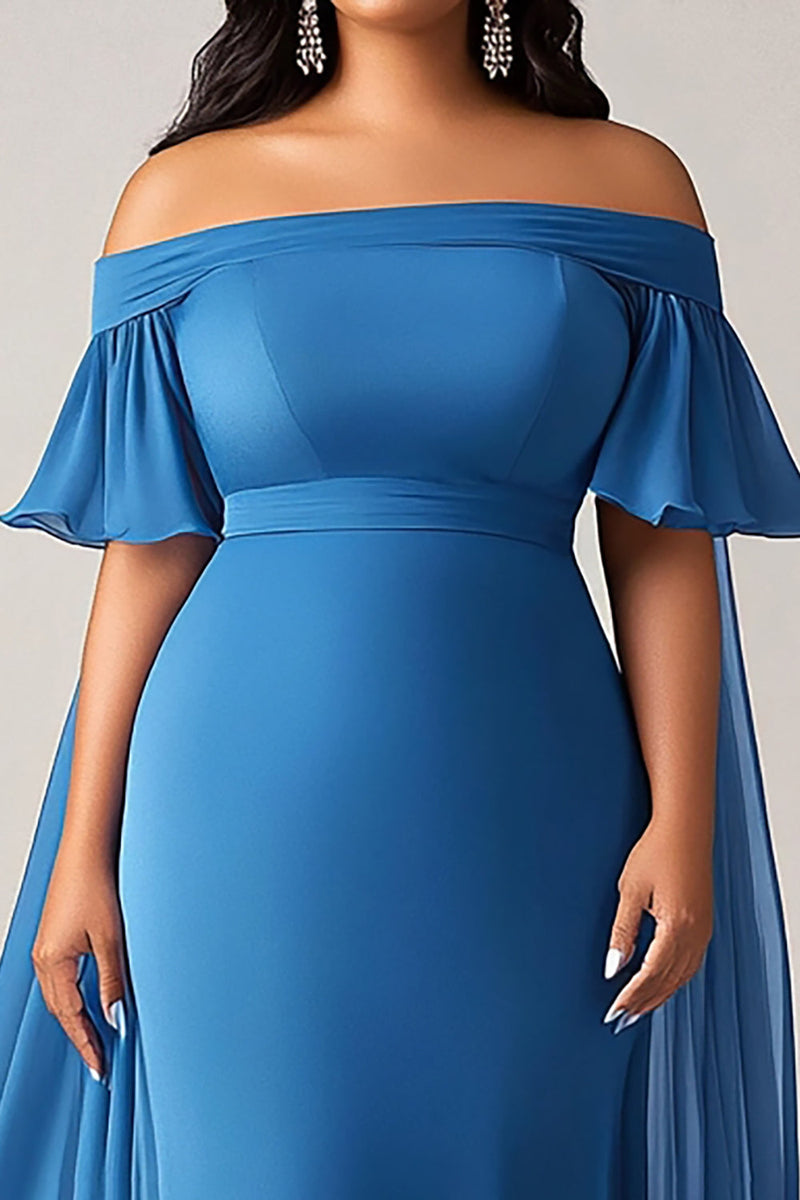 Load image into Gallery viewer, Blue Ruffled Chiffon Plus Size Long Mother of the Bride Dress