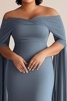 Load image into Gallery viewer, Grey Blue Off the Shoulder Chiffon Plus Size Long Mother of the Bride Dress