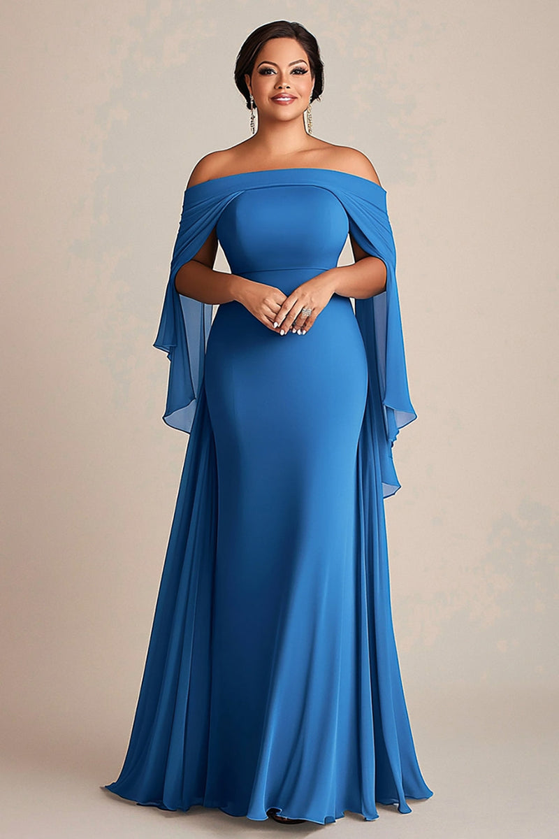 Load image into Gallery viewer, Blue Chiffon Square Neck Long Plus Size Mother of the Bride Dress