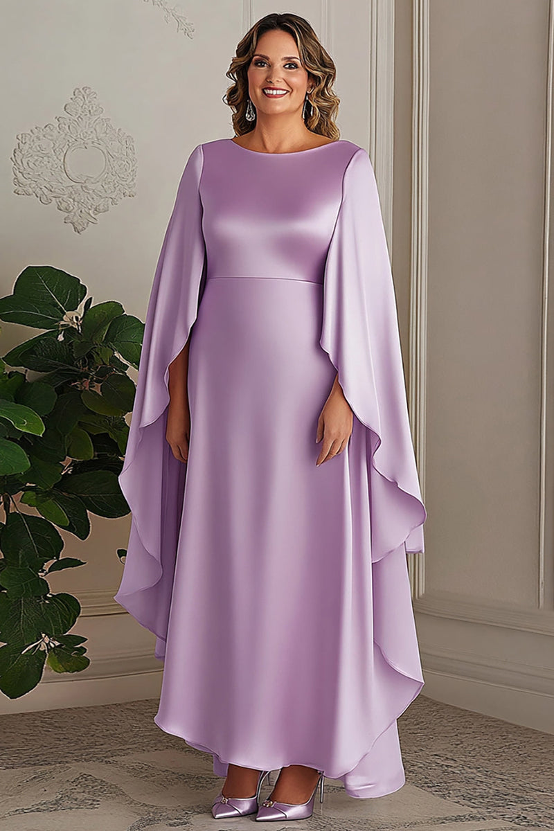 Load image into Gallery viewer, Lilac Boat Neck Satin Long Plus Size Mother of the Bride Dress