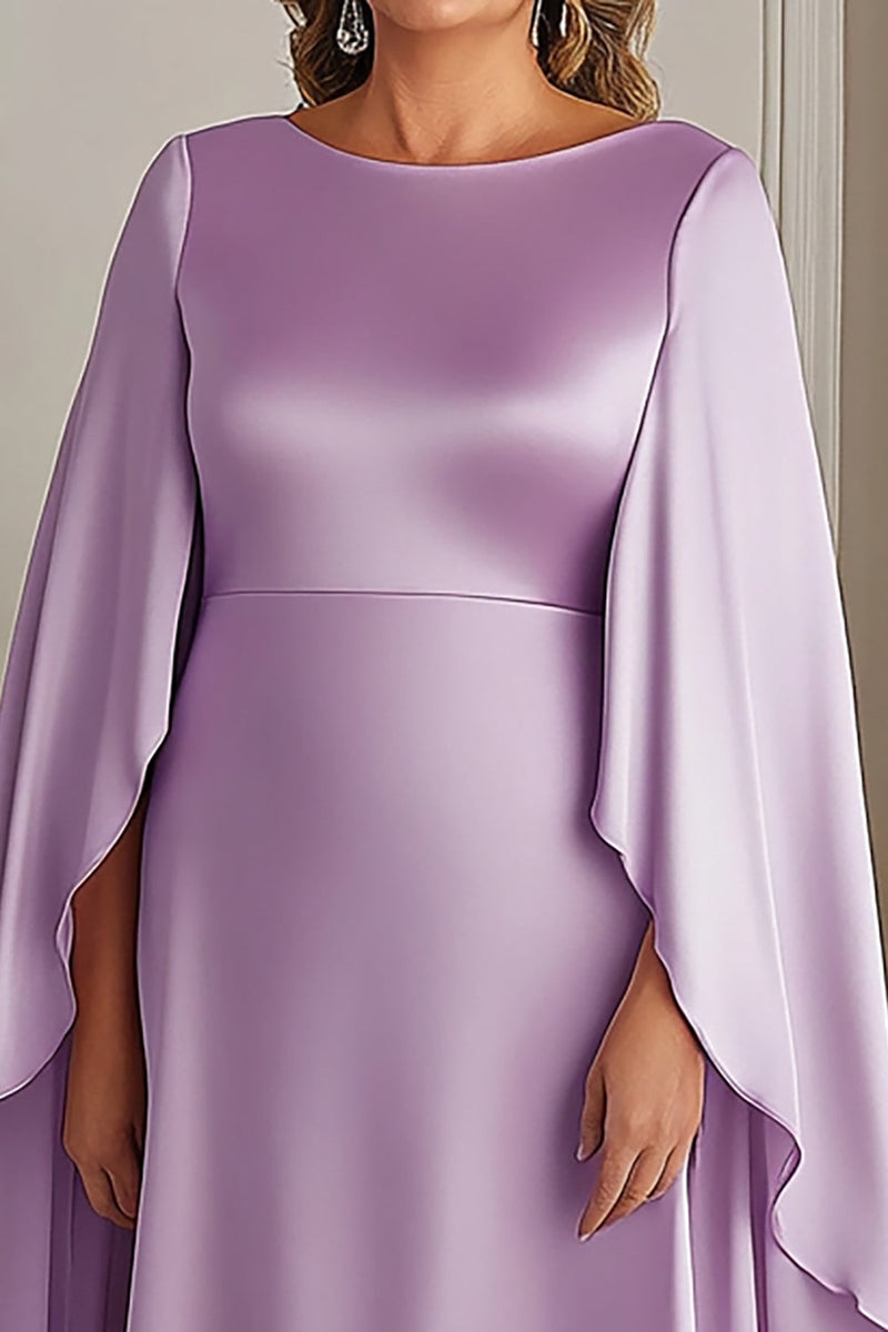 Load image into Gallery viewer, Lilac Boat Neck Satin Long Plus Size Mother of the Bride Dress