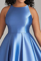 Load image into Gallery viewer, A Line Blue Scoop Knee-Length Plus Size Mother of the Bride Dress