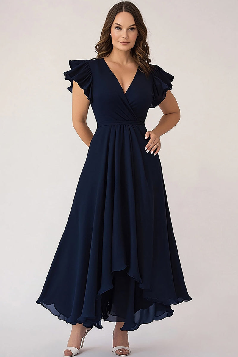 Load image into Gallery viewer, Cap Sleeves Navy A Line Long Plus Size Mother of the Bride Dress