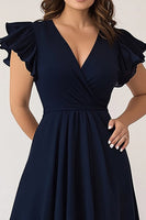 Load image into Gallery viewer, Cap Sleeves Navy A Line Long Plus Size Mother of the Bride Dress