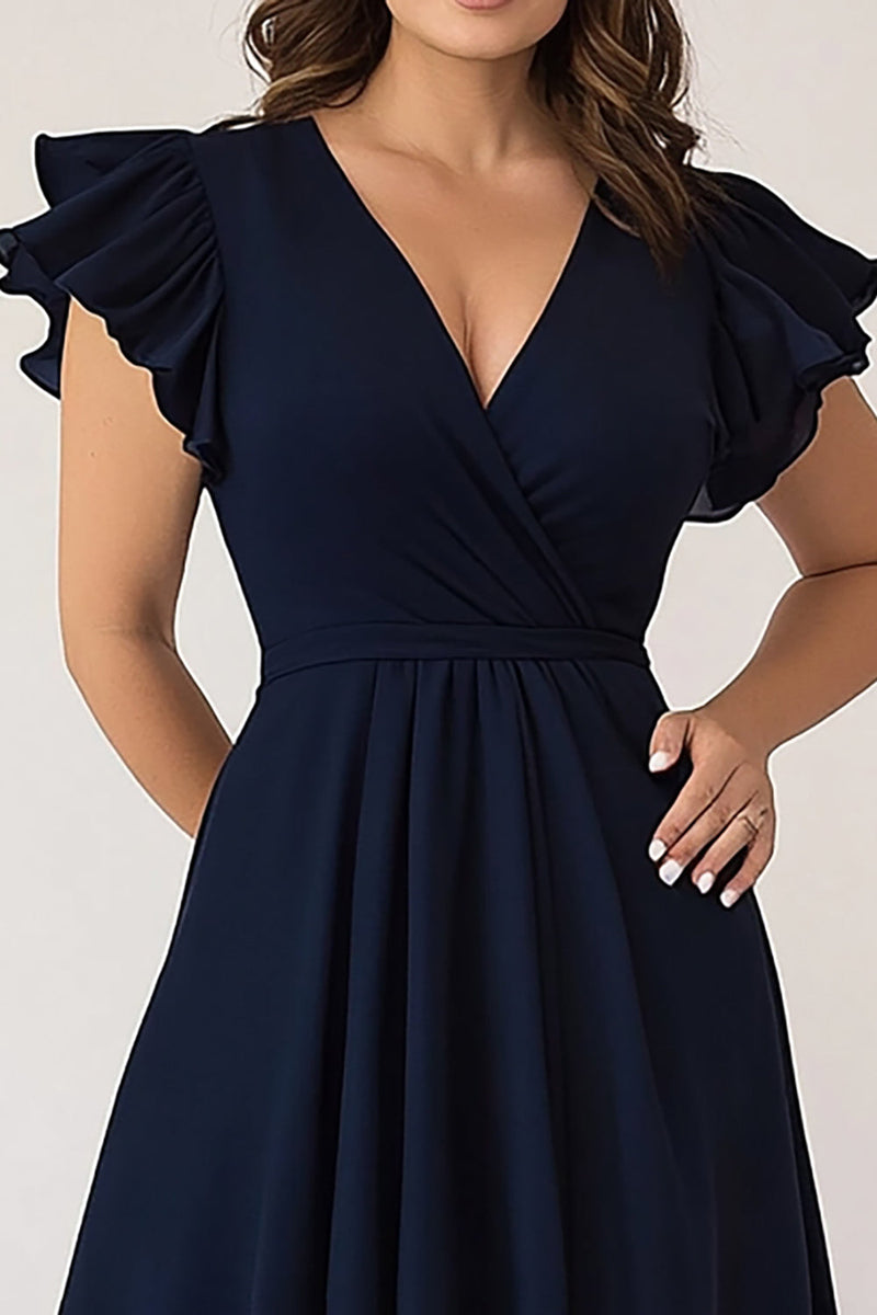 Load image into Gallery viewer, Cap Sleeves Navy A Line Long Plus Size Mother of the Bride Dress