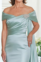 Load image into Gallery viewer, Mint Mermaid Satin Off the Shoulder Long Mother of the Bride Dress