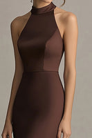 Load image into Gallery viewer, Coffee Satin Halter Mermaid Backless Long Evening Dress