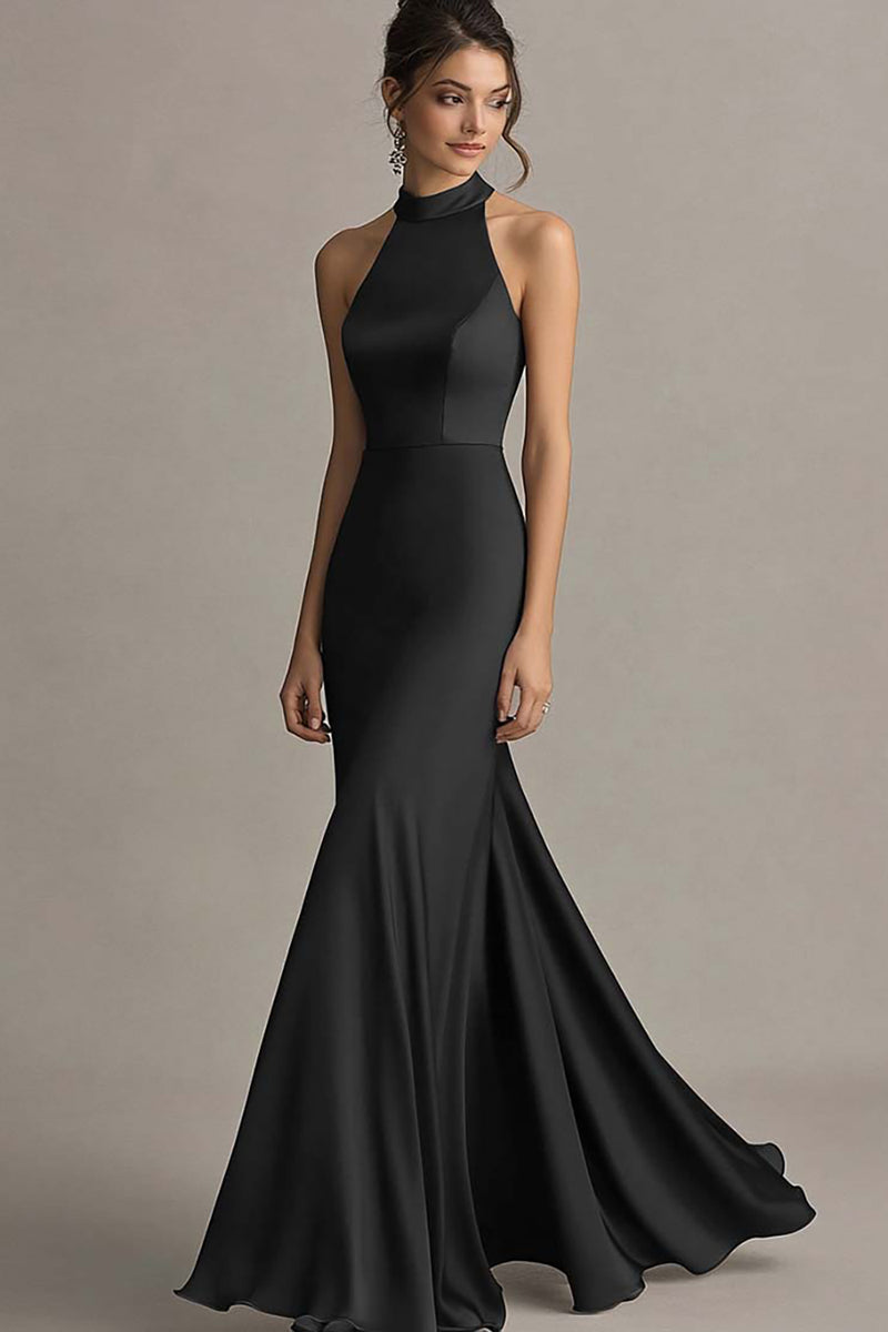 Load image into Gallery viewer, Coffee Satin Halter Mermaid Backless Long Evening Dress
